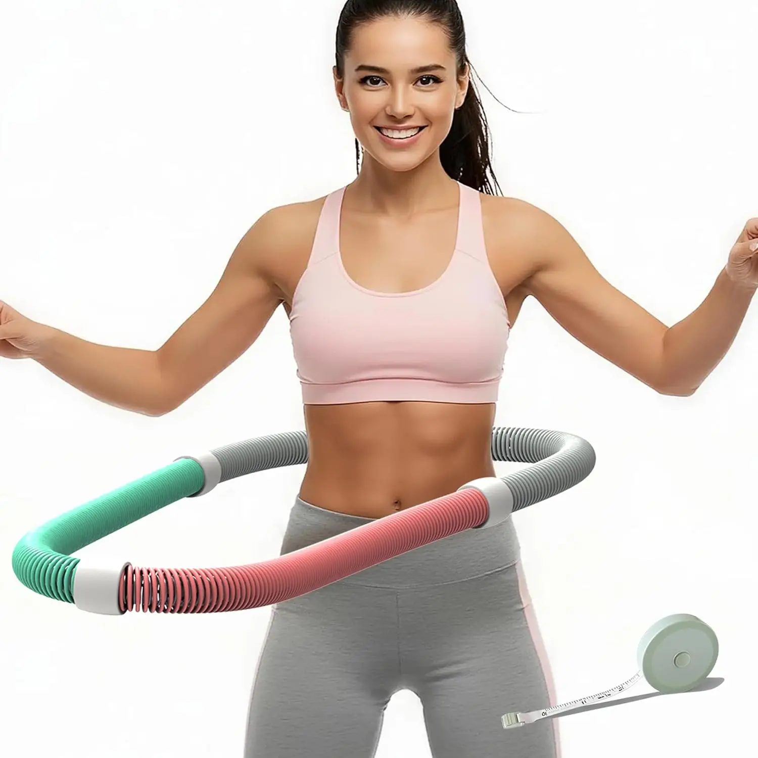 Aro Hula de resorte suave ponderado para adultos: aro de fitness plegable de 3,3 lb, diseño apto para la cintura, equipo de ejercicio de adelgazamiento portátil