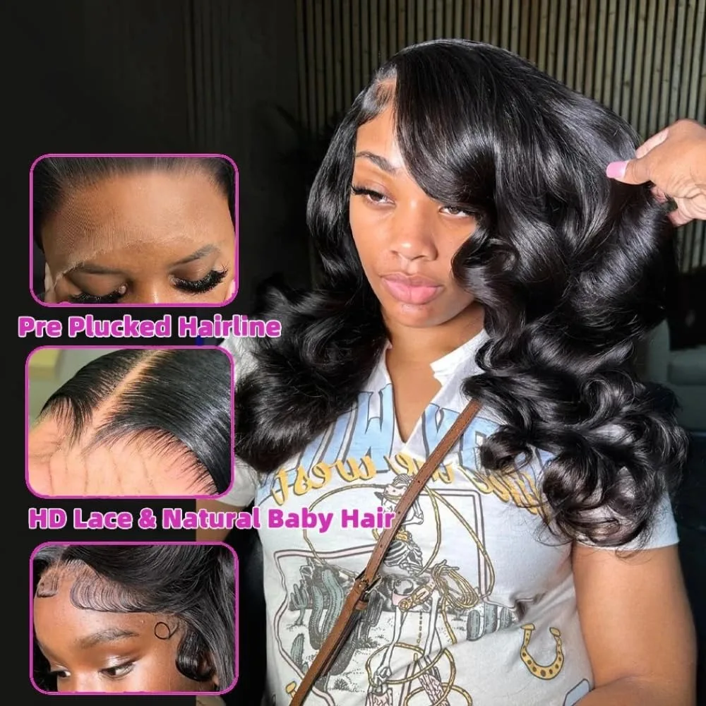200 Density Body Wave 13x4 HD Transparent Lace Front Human Hair Wig Black 13x6 Lace Frontal Wigs 30 40 Inch PrePlucked Lace image 8