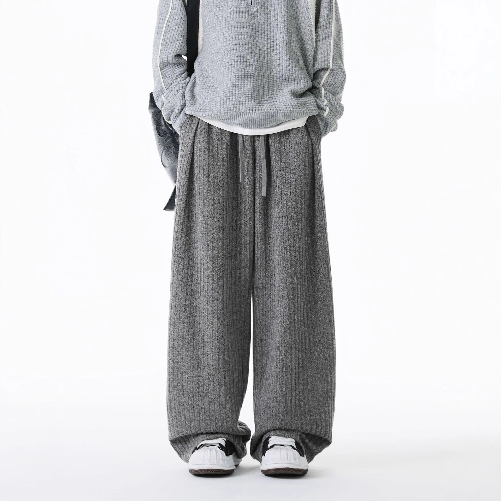 

American Retro Striped Men's Sweatpants Straight Leg Long Pants Versatile Autumn Winter New Style No Belt Workwear Trousers