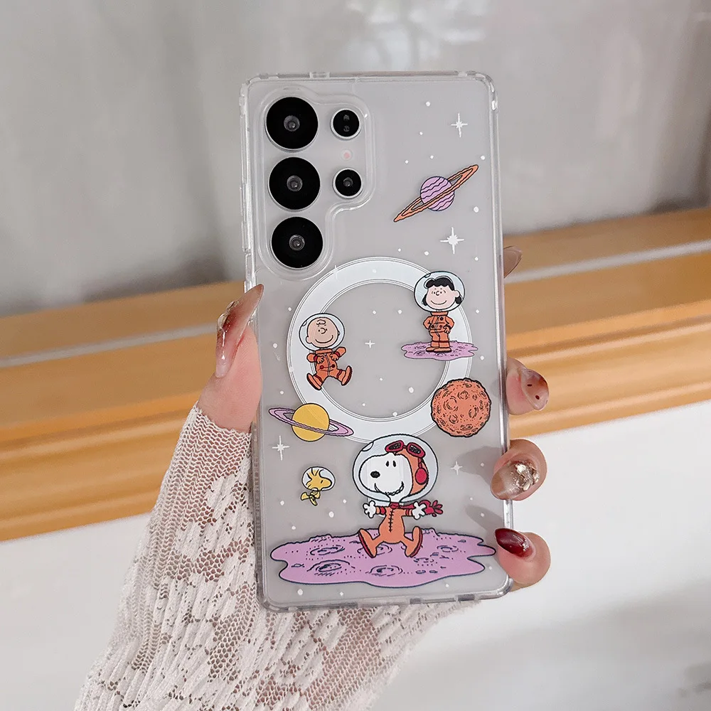 Cute Cartoon Snoopy Charlie Brown Magnetic Magsafe Wireless Charge Phone Case For Samsung Galaxy S26 25 24 23 Ultra Puls Cover