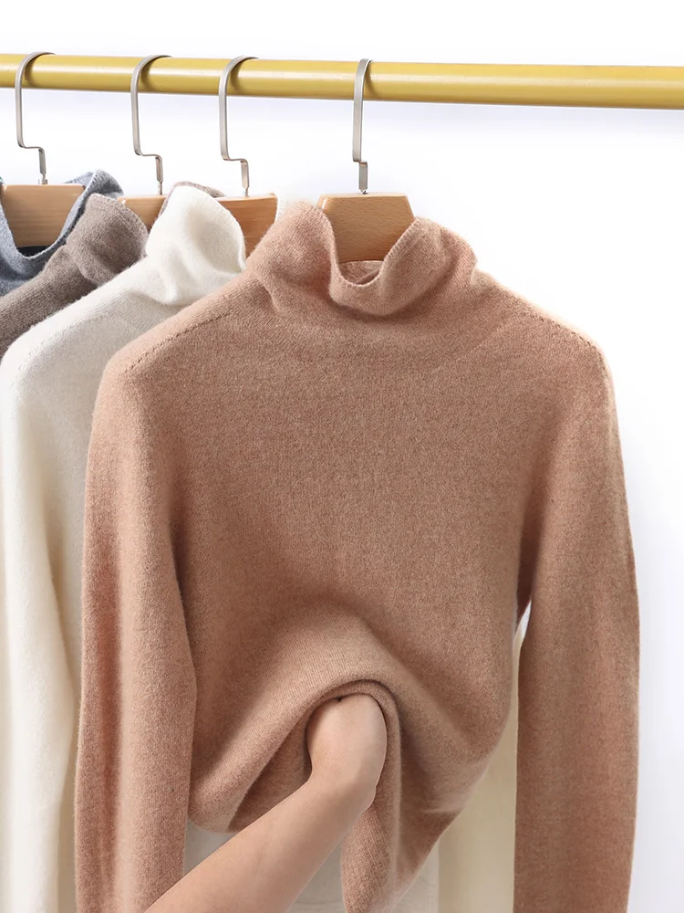 

Basic Women' s Turtleneck Blouse New Autumn Winter Knitted New Pullover 100% Merino Wool Sweater Lady Long Sleeve Clothing Tops