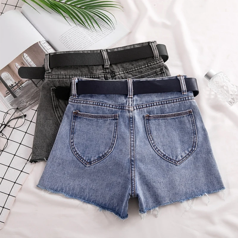 

Chic High Waist Denim Shorts Women Summer New Korean Style Loose Slimming Blue Frayed Shorts Female Fashion Jeans