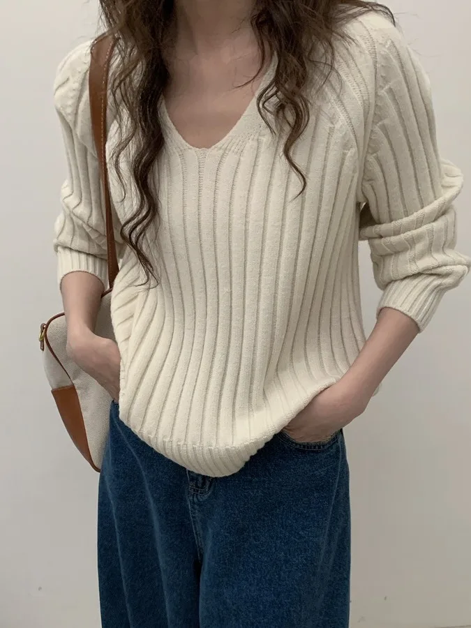 

Slimming V-Ne Knitwear Women's Base Layer Outerwear Trendy Korean Aosphere Clothes Simple Japanese Sle Sweater