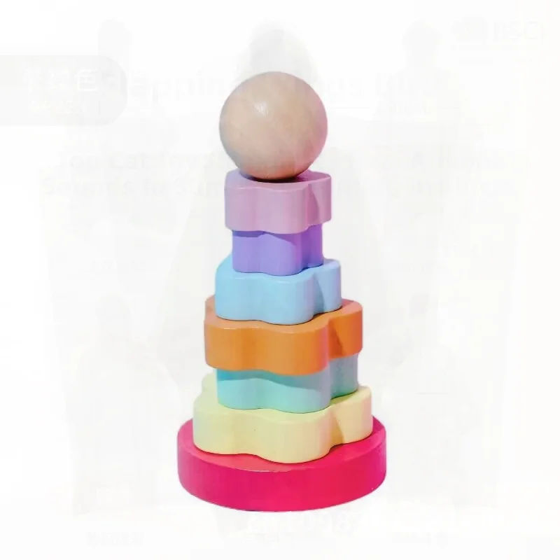 Rainbow Tower Wooden Stacked High Building Blocks for Children Educational Toy for Boys And Girls Colorful Sensory Hand-eye