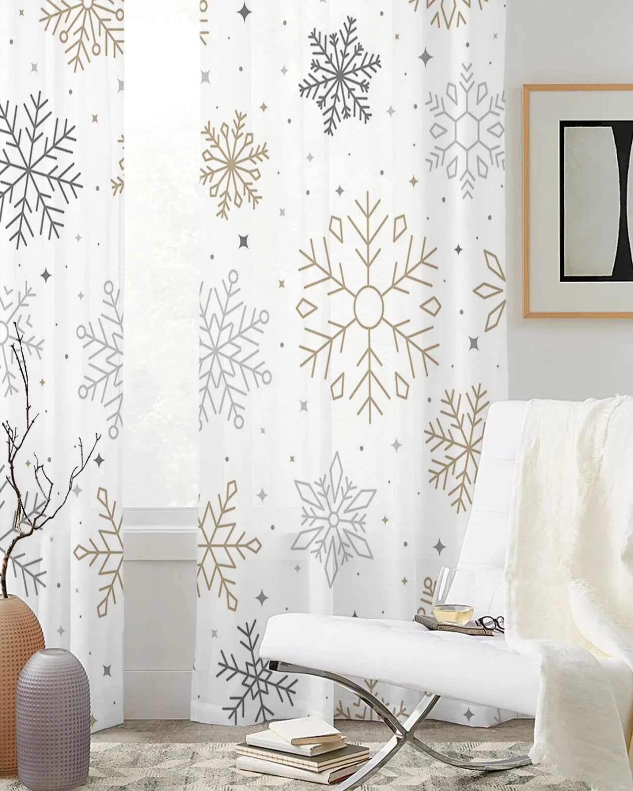 Christmas Snowflake Winter White Bedroom Voile Curtain Window Treatment Drapes Tulle Curtains for Living Room Sheer Curtains