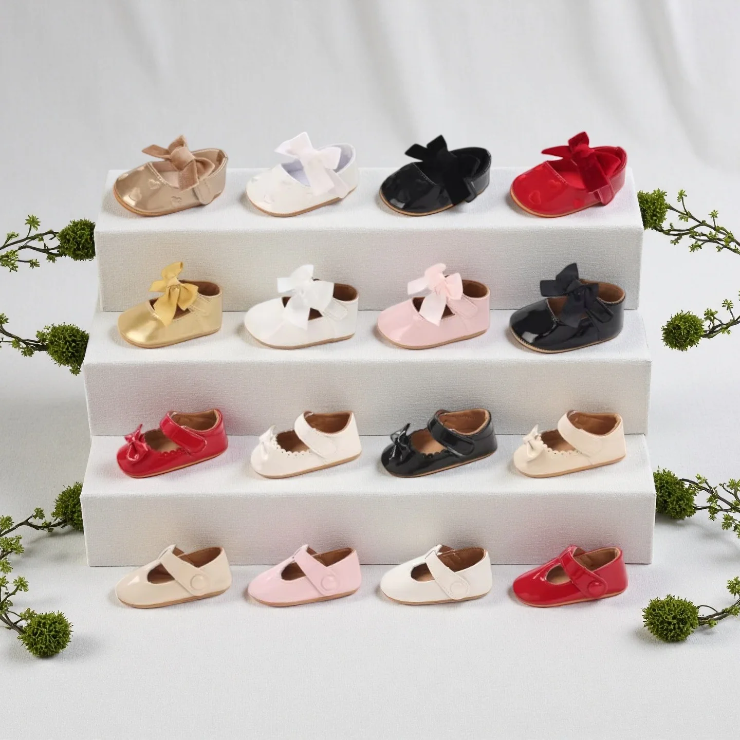 

0-18M Newborn Baby Shoes Girl Princess Shoes Girl Classic Bow Rubber Sole Anti slip PU Dress Shoes First Walking Shoe