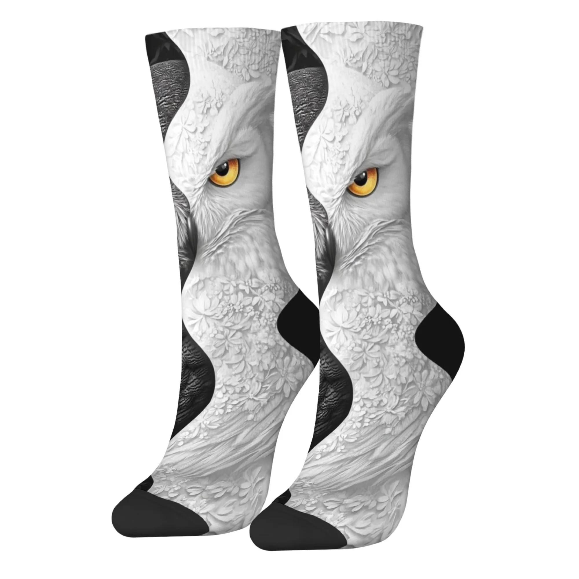 흑백 올빼미 남성용 양말 창의적인 예술 디자인 참신하고 재미있는 해피 크루 양말 하라주쿠 레트로 캐주얼 패션 스포츠 양말
