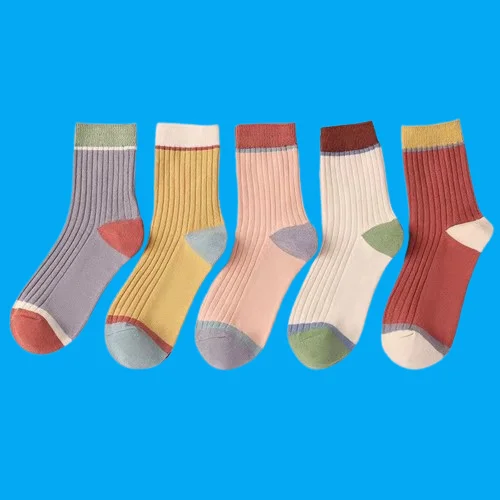 5/10 Pairs Women's Middle-tube Socks Vertical Striped Middle-tube Socks Candy Color Autumn and Winter New All-match Socks