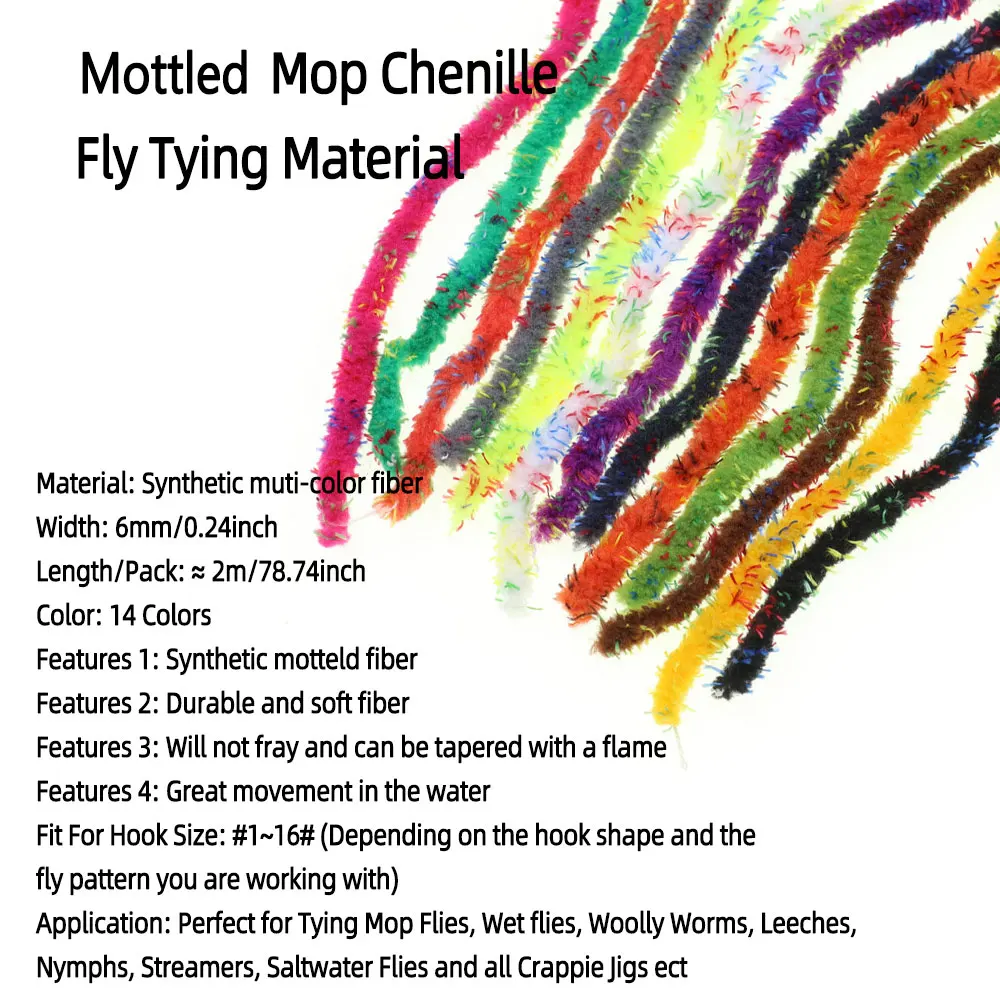 Bimoo 2M 6-7mm Wide Grizzly Mottled Mop Chenille Fly Tying Material Woolly Bugger Wet Nymph Streamer Mop Fly Crappie Jig Lures - view 2