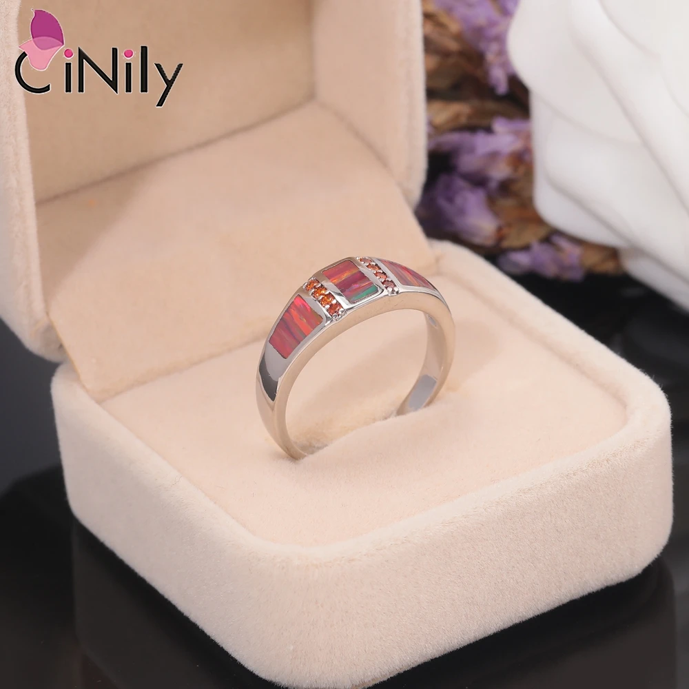 CiNily Orange Opal Engagement Rings with Orange Garnet Cute Female Silver Plated Wedding Rings for Women Jewelry Ring Size 6-9