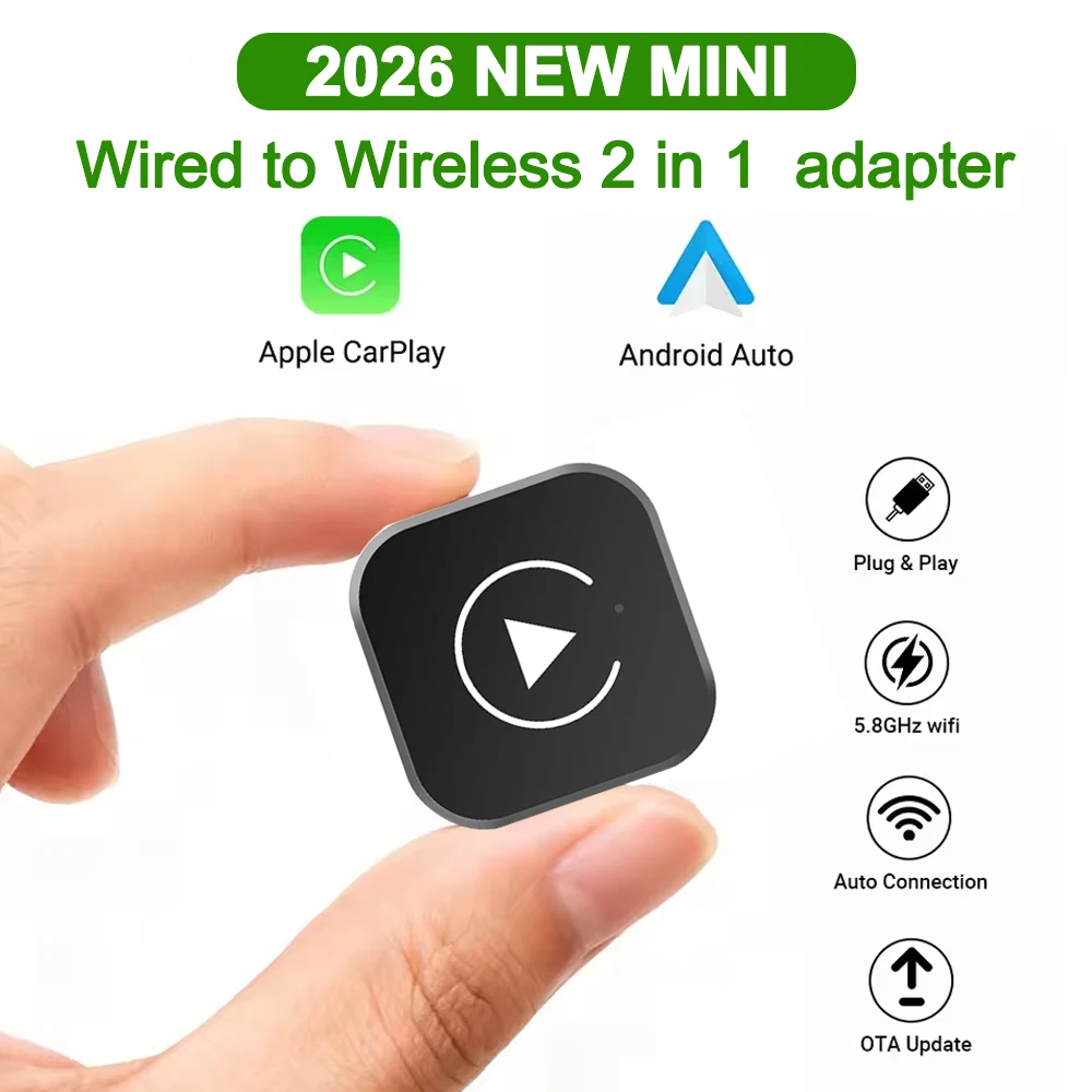 

Адаптер 2-в-1 для CarPlay и Android Auto (проводной/беспроводной) для штатных автомобильных мультимедийных систем с USB, Plug and Play