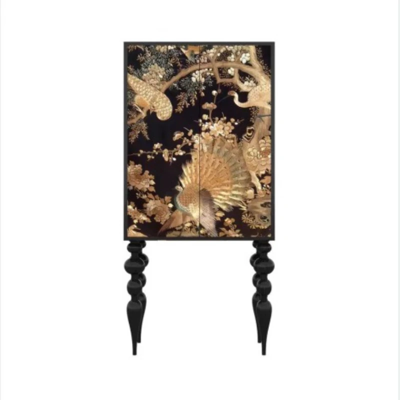

Solid wood tall cabinet peacock entrance dining side cabinet living room multi-functional storage