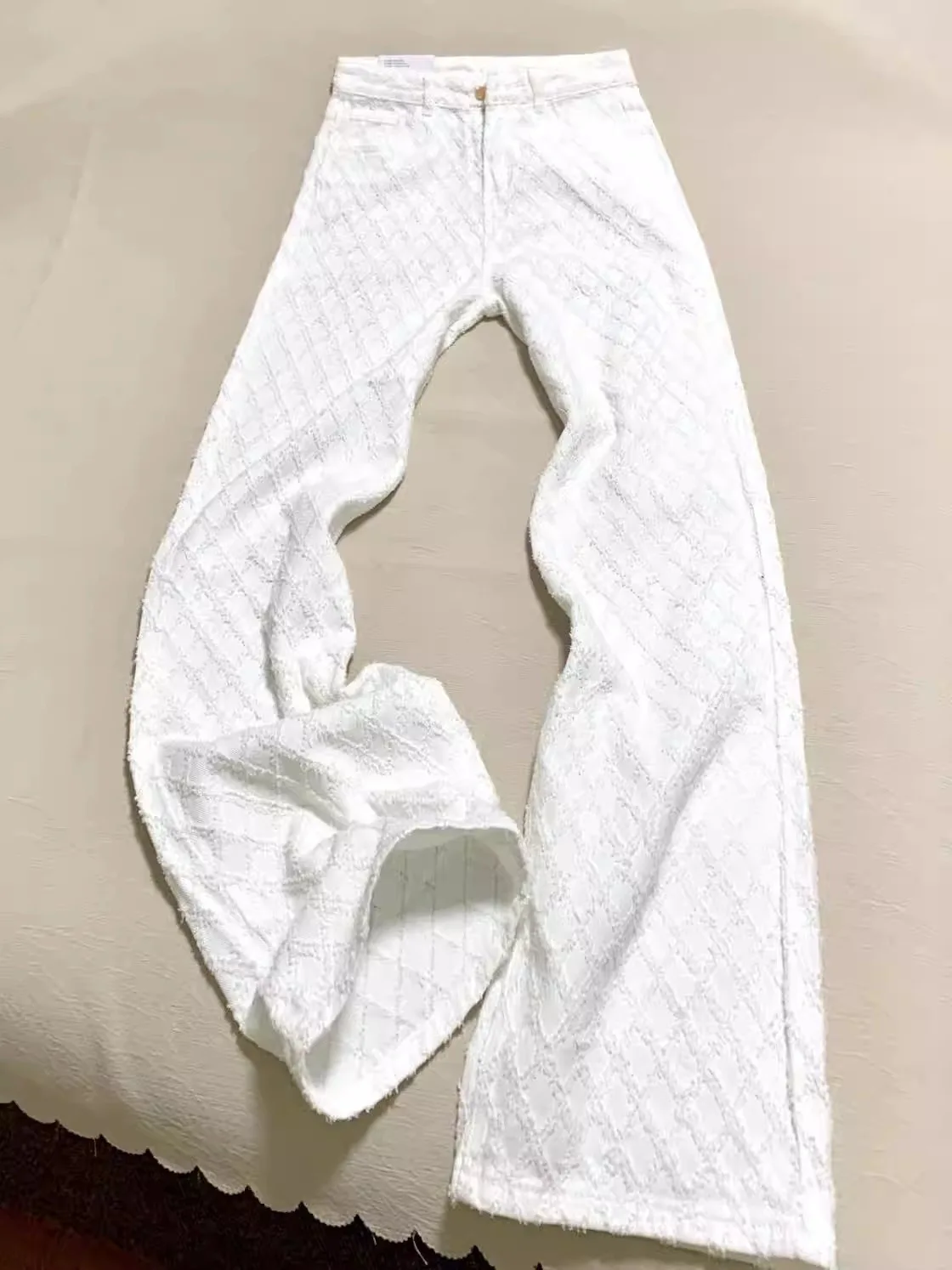 

Spring 2025 High Waist Wide Leg Denim Jeans Women's Loose Fit Straight Cut Pants Embroidered Small Fragrance Style Trousers