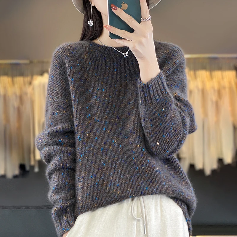 FRSEUCAG  Hot selling new 100% wool knitted women\'s O-neck sweater, loose and comfortable women\'s pullover, wool sweater