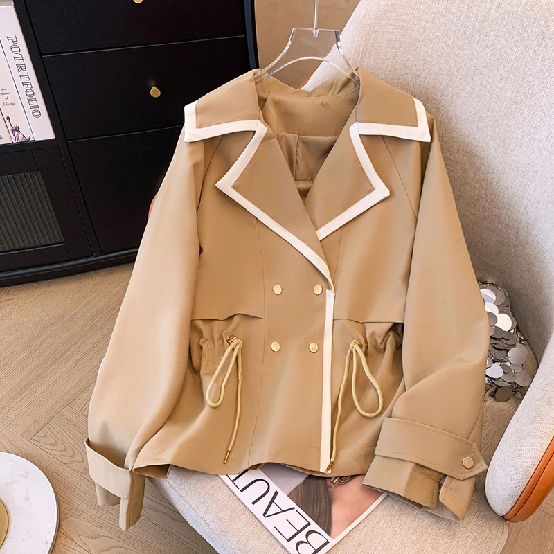 

Spring New Style plus Size Women's Short Jacket Color Block Coat Casual Slim Fit Windbreaker Korean Version Long Sleeve