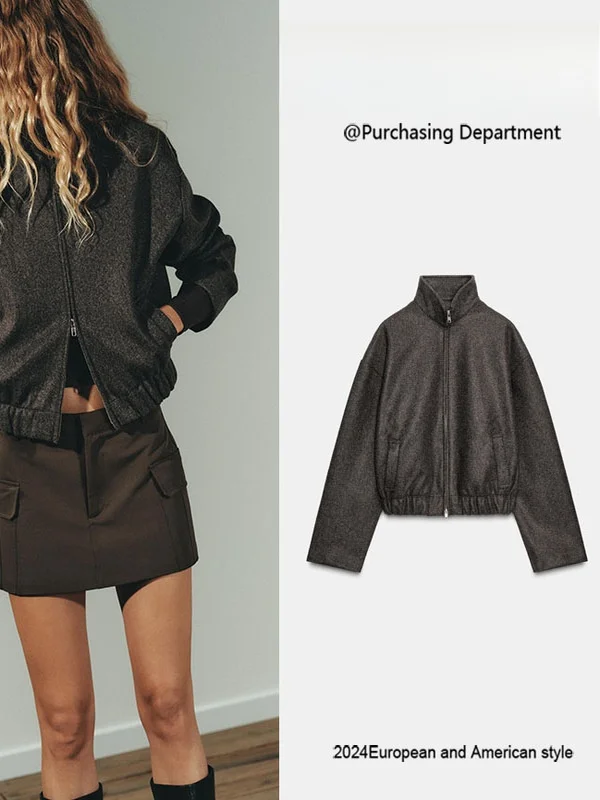 เสื้อแจ็คเก็ตนักบินผู้หญิง คอตั้ง แขนยาว คอลเลคชั่นฤดูใบไม้ร่วง 2025 คุณภาพดี แฟชั่น 2025 เสื้อโค้ทผู้หญิง สไตล์ยุโรป