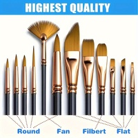 12pcs Professional Artist Paint Brush Set for Oil, Acrylic, Watercolor, Gouache Painting - Various Shapes Durable Synthetic Tips