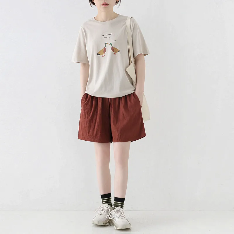 

Милая женская футболка из 100% хлопка с принтом «Гусь» для лета, повседневная, базовая, модная