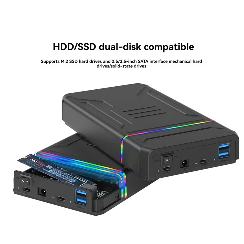 

2,5/3,5-дюймовый HDD M.2 NVME SSD Корпус с двумя дисками Портативный корпус жесткого диска USB 3.0 Внешний жесткий диск Коробка