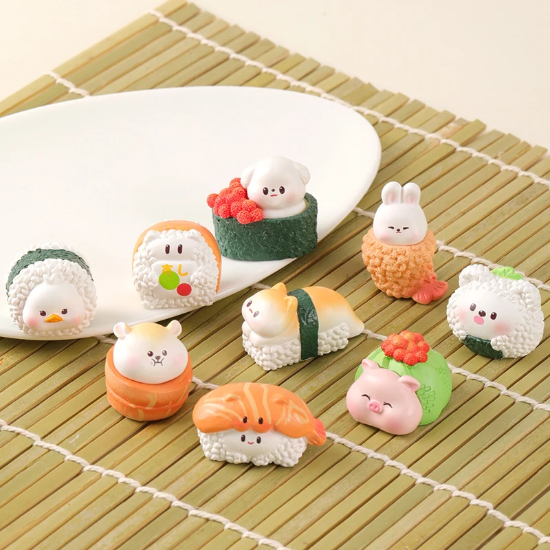 Cartoon Cute Mini Sushi Pig Cat Dog Animal Figurines Fashion Miniature Desktop Car Ornament DIY Decoration Accessories Children