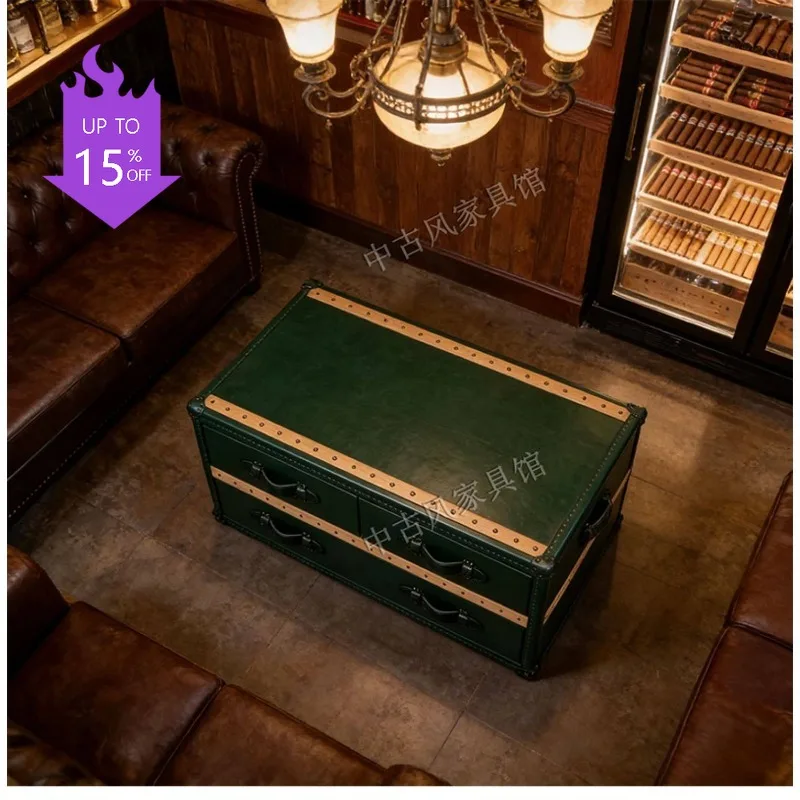 M45 American retro suitcase coffee table leather case coffee table English leather cigar bar table