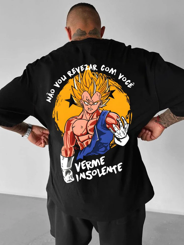 

Seven Dragon Pearl Vegeta and Goku Printed Short-sleeved T-shirt for Men Oversized Heavy Pure Cotton Loose and Oversized Top