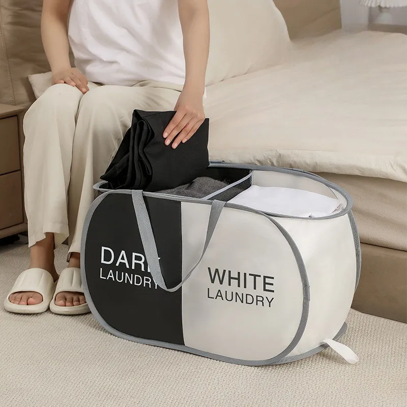 Großer faltbarer Wäschekorb, Stoffsortierkörbe mit Griffen, zusammenklappbarer Kleiderorganisator für Zuhause/Badezimmer/Wohnheim