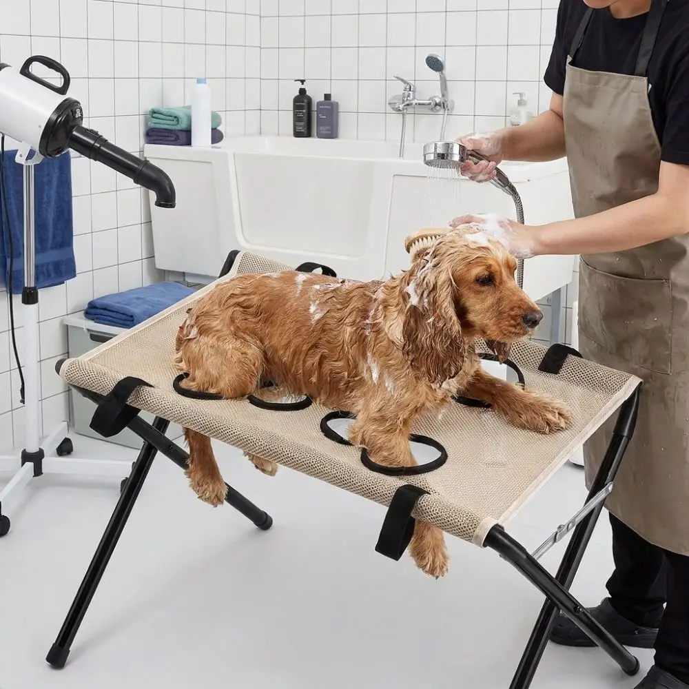 Folding Pet Grooming Hammock Quick Drying with Support Frame Pet Washing Station Detachable Anti-Scratch Dog Grooming Table