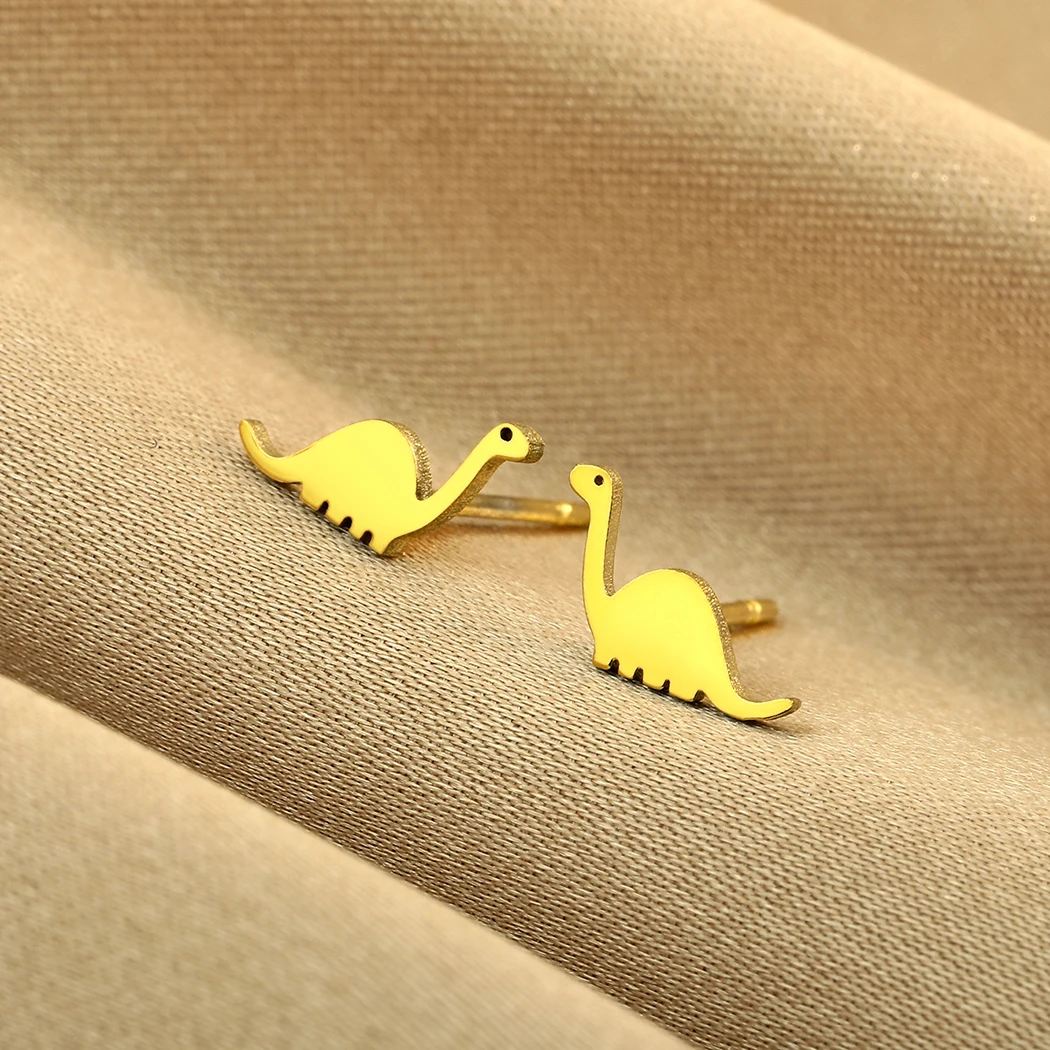 Kinitial Stainless Steel Dinosaur Stud Earrings For Women Vintage Punk Jewelry Animal Men Earrings Gift