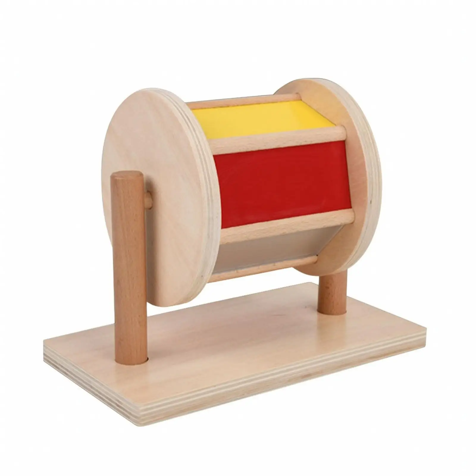 Children Wooden Textile Drum Spinning Toy Sensory Educational Rotating Cylinder for Infant Hand Eye Coordination Development