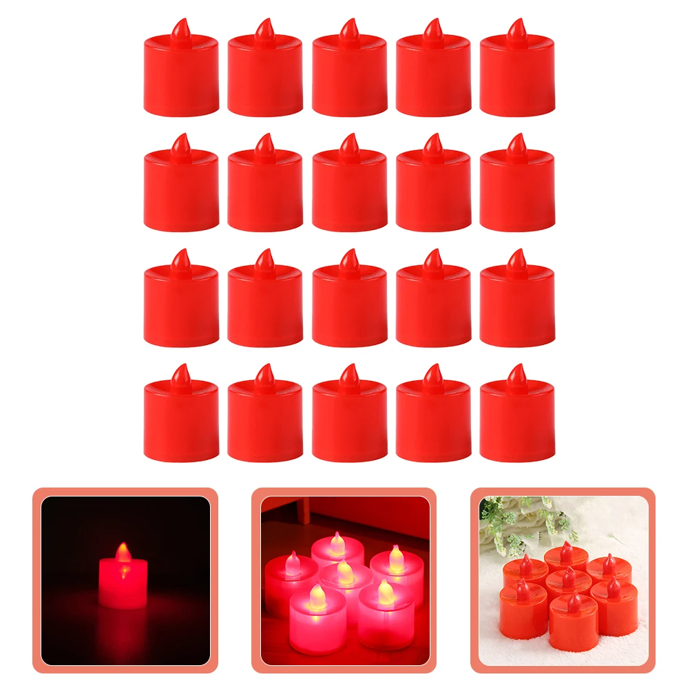 

20 Pcs LED Candles Red Flameless Wedding Birthday Party Decor Small Plastic Tea Lights Gentle Glow No Wax Drip Safe Durability