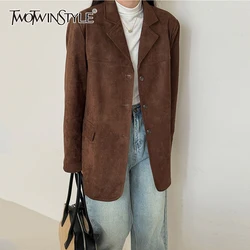 TWOTWINSTYLE Solid Vintage Casual Blazers For Women Notched Collar Long Sleeve Patchwork Single Breasted Loose Coats Female New