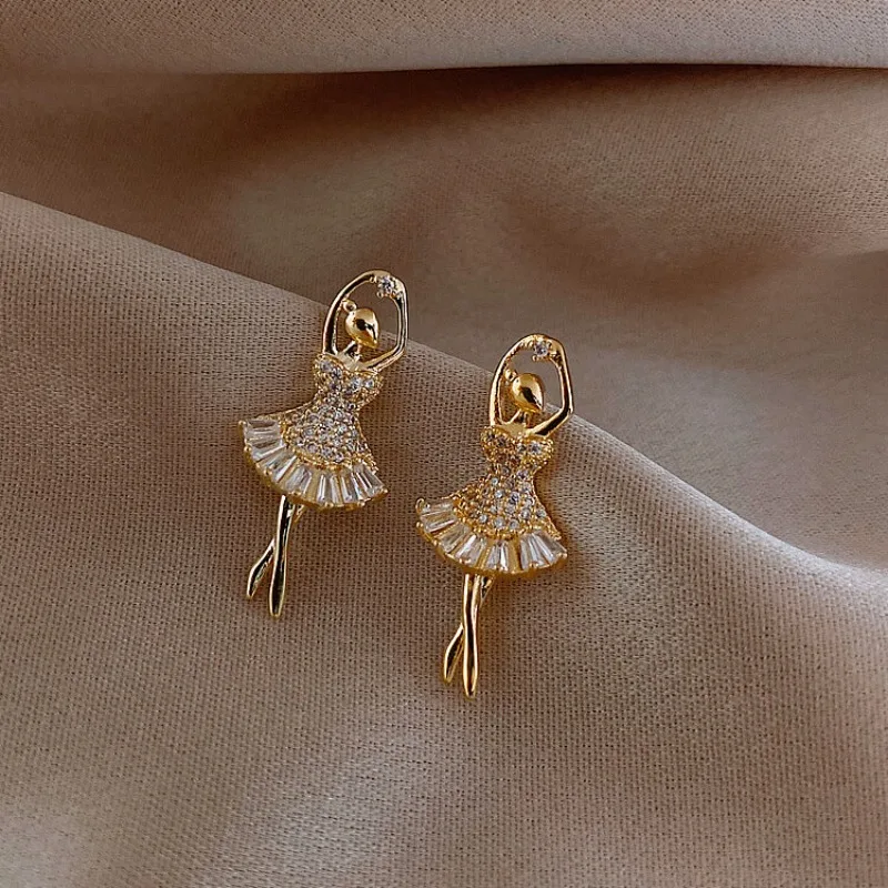 أقراط الزركون للنساء ، فتاة راقصة الباليه ، قلادة زفاف هندسية ، أزياء نسائية ، مجوهرات كورية #2