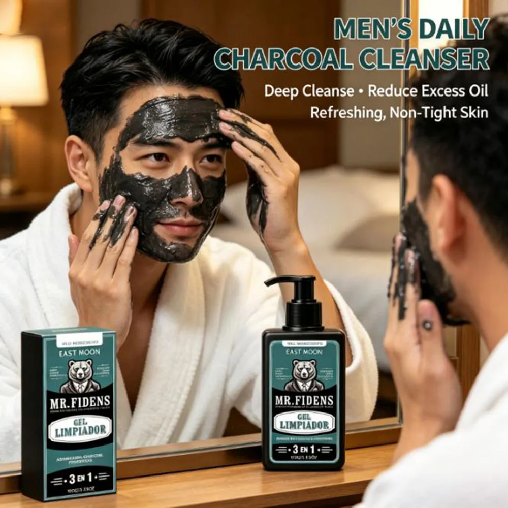 Gel de Limpeza Facial Profunda para Homens, Sabonete Facial Espumante Refrescante, Reduz o Excesso de Sebo, Desobstrui os Poros, Fórmula Suave Sem Sen