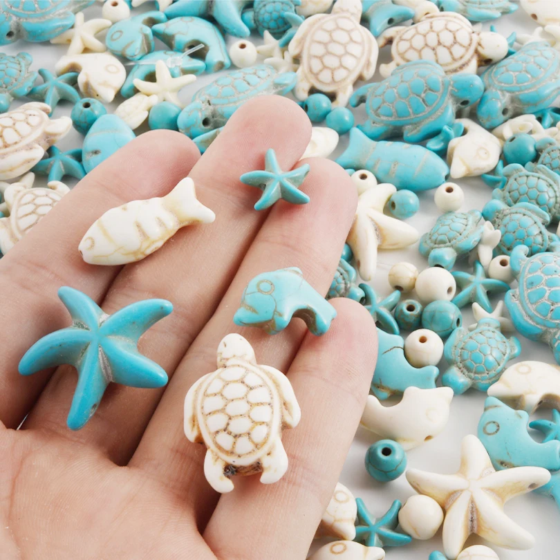10/20Pcs Trendy Turquoise Summer Ocean Turtle Dolphin Starfish Beads For Jewelry Making DIY Sea Animal Cute Fish Charms Finding