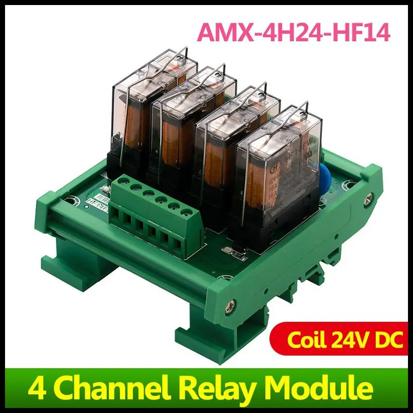 CNC4 Channel Relay Module 24VDC PNP/NPN HF14FW DIN Rail Monting Relay Board 4I/4O Optocoupler Isolation Amplifier Module HF32F-G