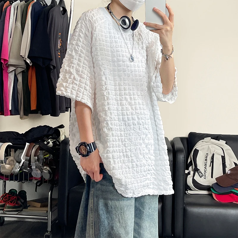 

Summer Short Sleeved T-shirt Men Fashion Black White Casual T Shirt Men Streetwear Hip-hop Loose Checkered Tshirt Mens Top