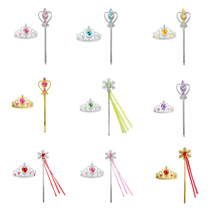 Foreign Trade Ice and Snow Adventure Crown Set Princess Jewelry Children's Peach Heart Diamond Crown Magic Stick