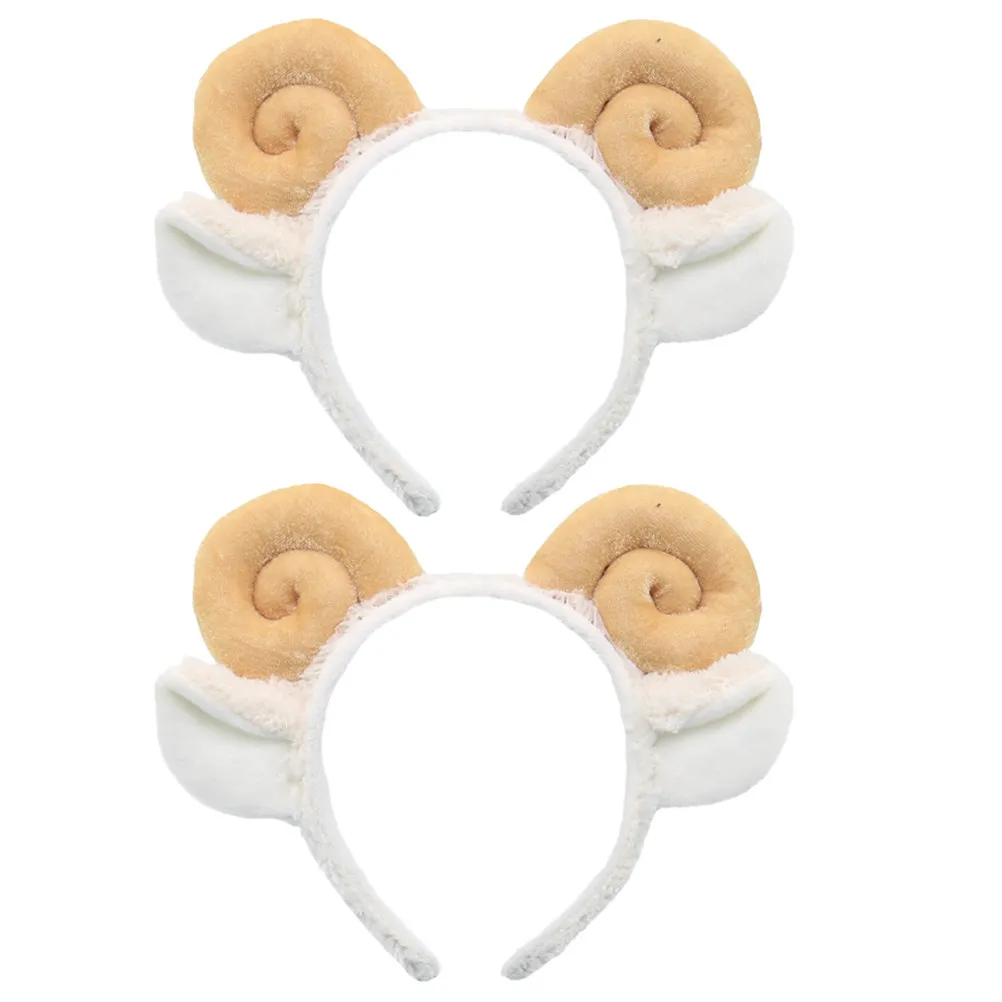 

2Pcs Lamb Ear Headband Sheep Horn Hair Band Adult Teen Cosplay Dress Up Makeup Bath Face Mask Hair Styling Accessory