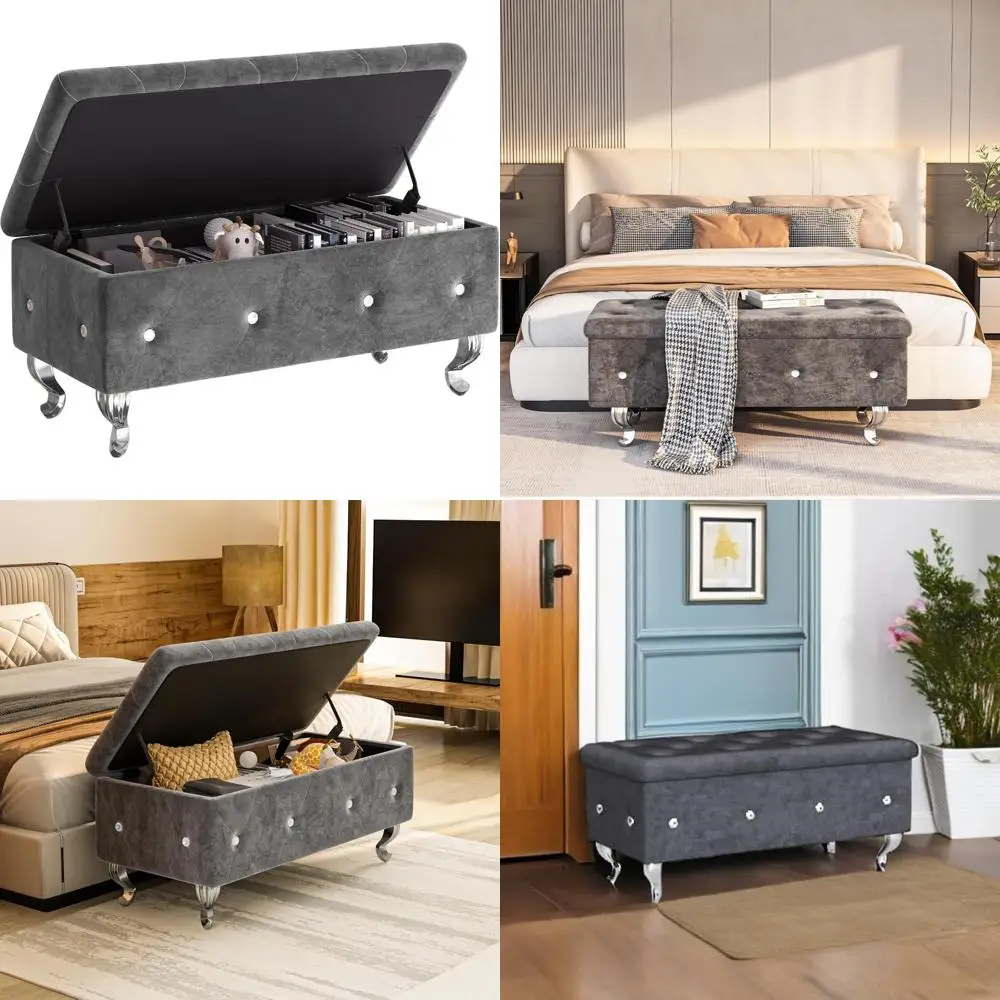 

DKLGG Storage Ottoman Bench for Bedroom, Upholstered Entryway Bench with Legs & Safety Hinge, Small Storage Bench for Living Roo