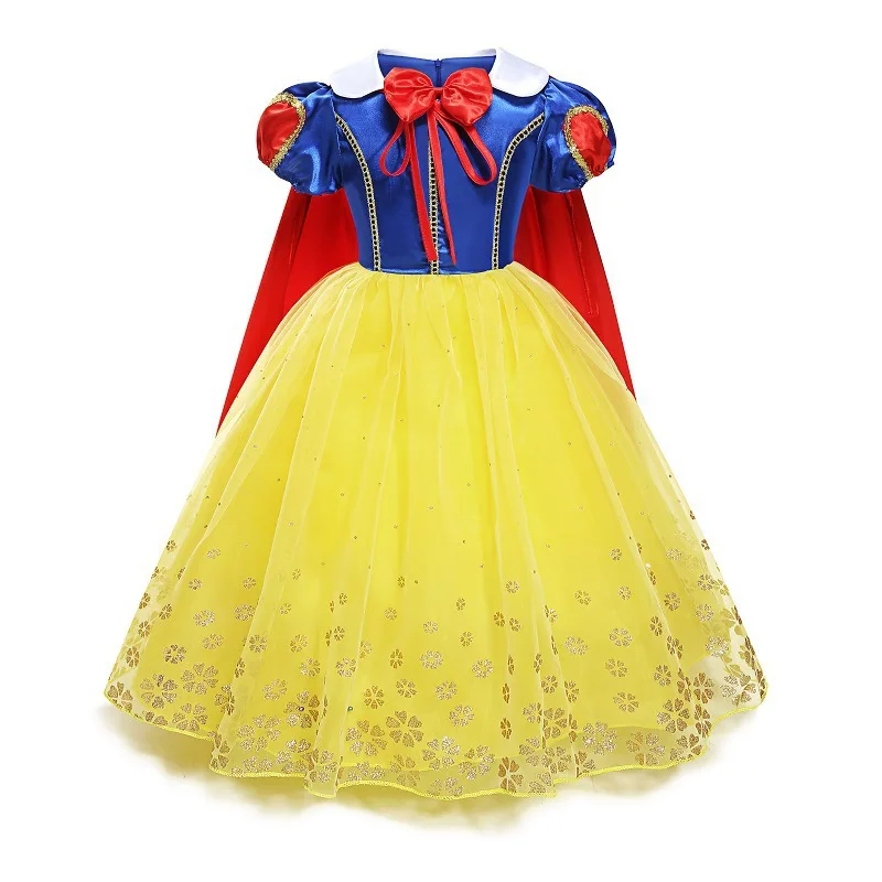 Deluxe Princess Snow White Gown with Cape Girls Fairy Kids Cosplay Costume Toddler Carnival Apparel Halloween Dress up