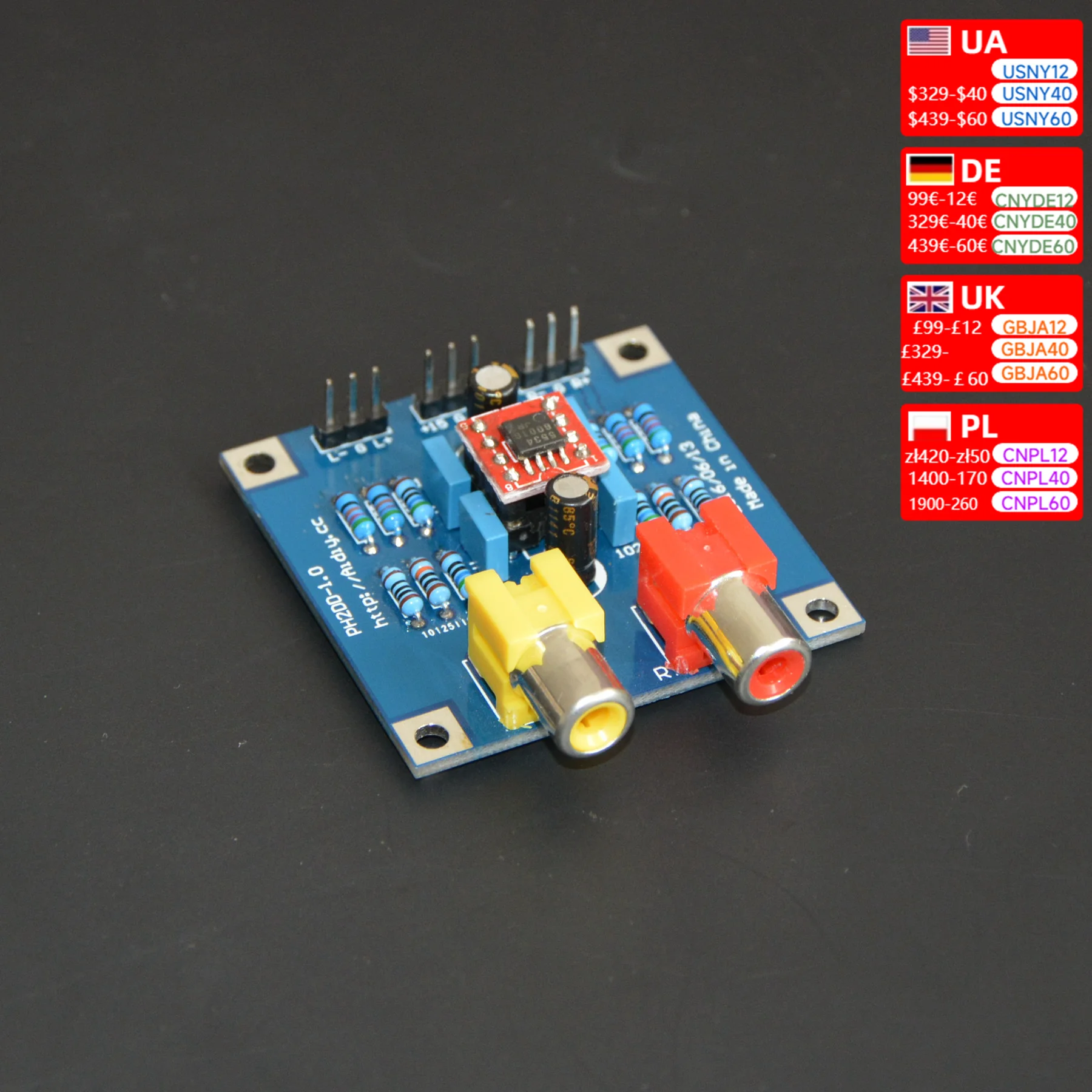 Audio balanced signal differential  to single end RCA unbalanced audio  conversion board