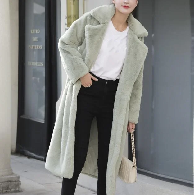 Winter Dames Hoge kwaliteit namaakbontjas Lange bontjas Losse reversjas Dikke warme vrouwelijke pluche jassen