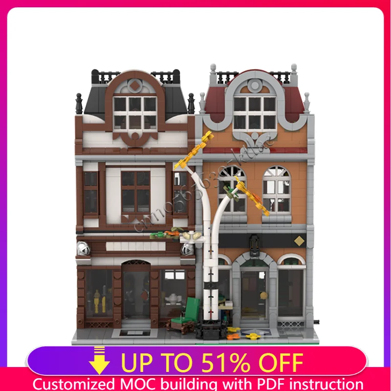 

1418 Parts Antique Shop Bookstore Urban Street Building European Architectural Style Bricks Model Kids Assembly Christmas Gifts