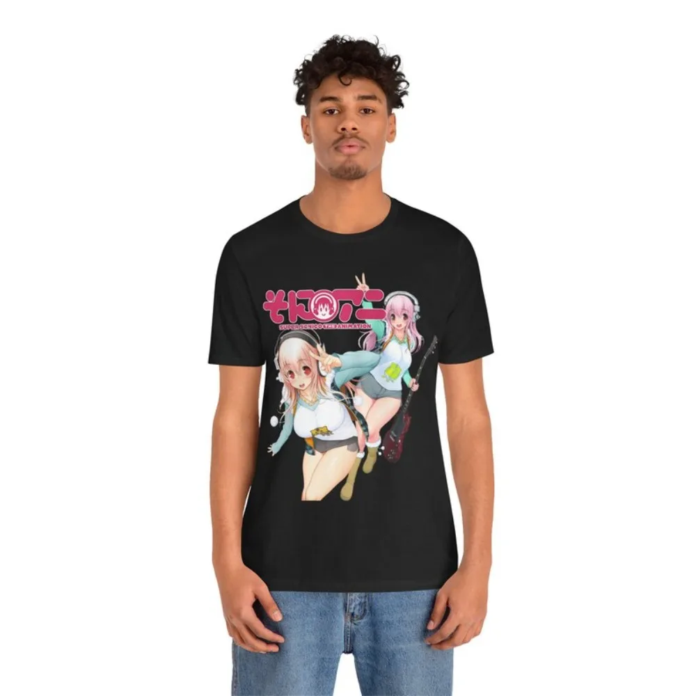 Heißes Super Sonico Grafik-T-Shirt Y2K Ästhetik Streetwear Unisex Oversized Sommer Baumwolle Print Retro Anime Tee Kleidung Oberteile – Detail 3