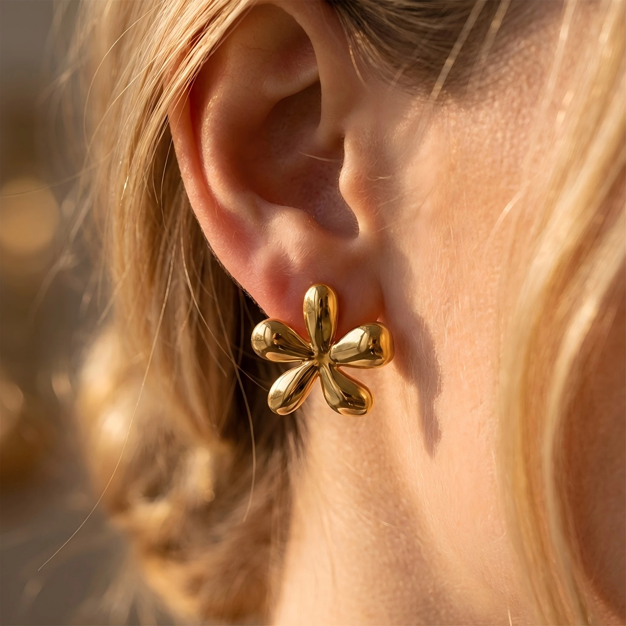

Chunky Gold Color Flower Stud Earrings for Women 18K Gold Plated Statement Petal Jewelry Fashion Summer Boho Wedding Party Gift