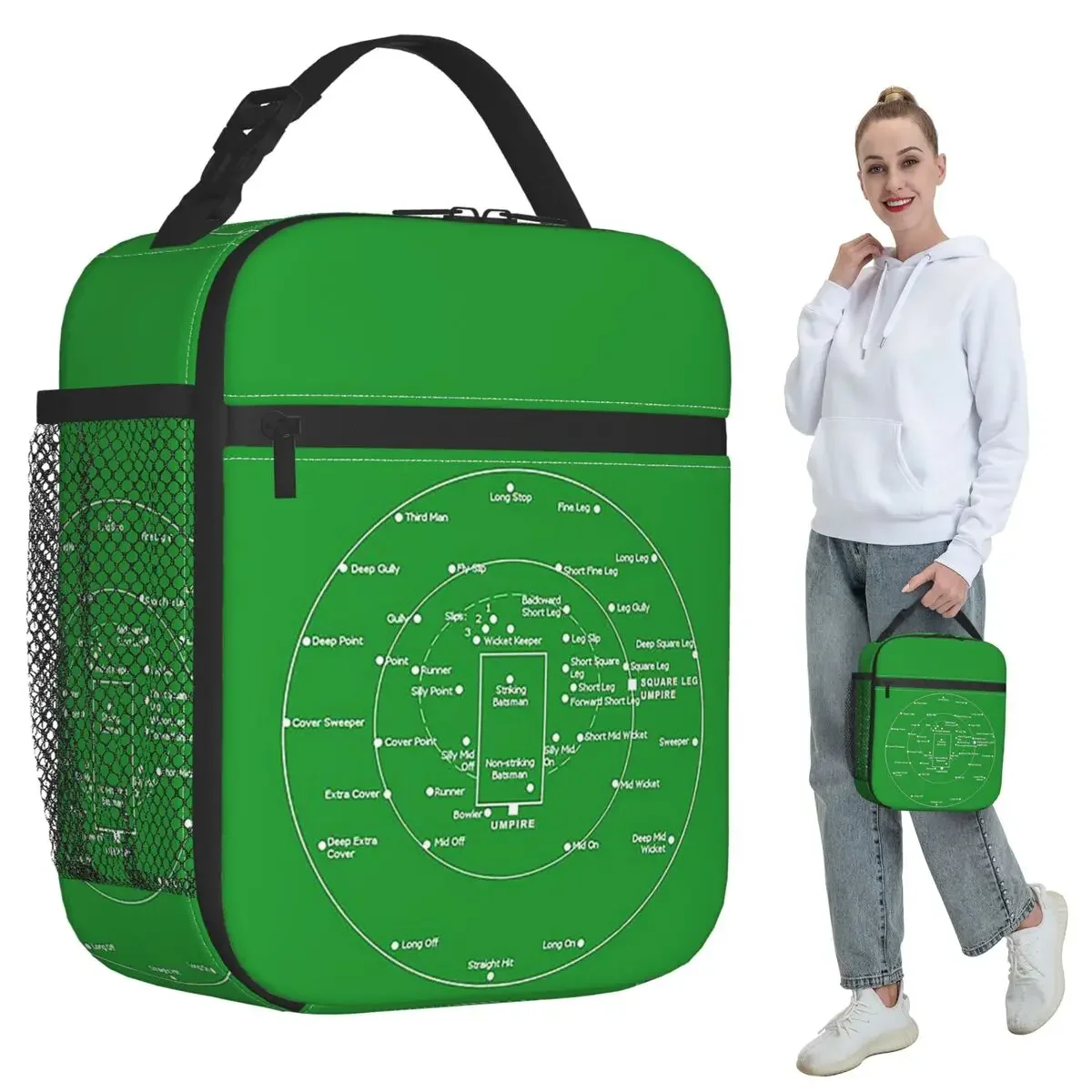 Cricket Pitch Positions-Fielding Positions Diagram Insulated Lunch Bag for Women Office Cooler Thermal Food Box Tote Lunch Boxes