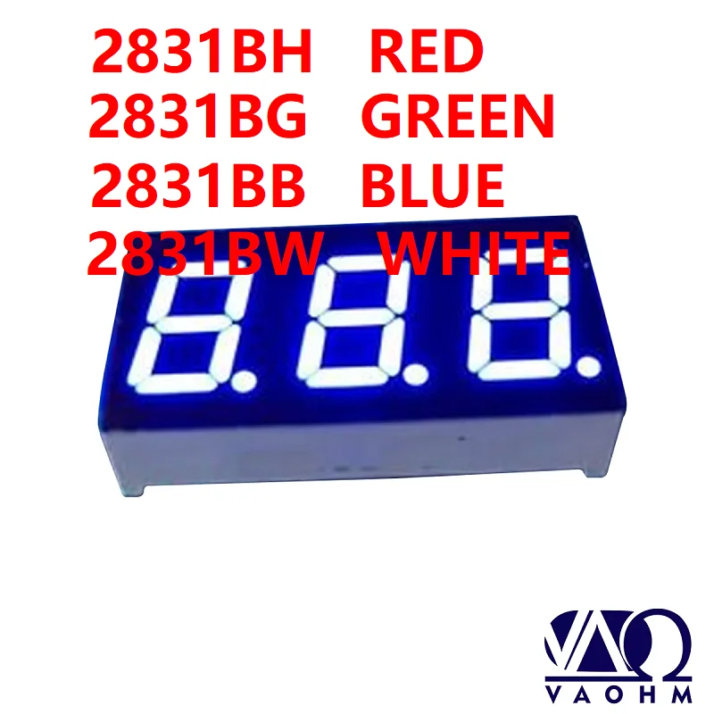 10PCS 0.28 Inch 2831BH 2831BB 2831BG 2831BW Common Anode Three-Digit Seven Segment LED Display Tubes Red Blue Green White