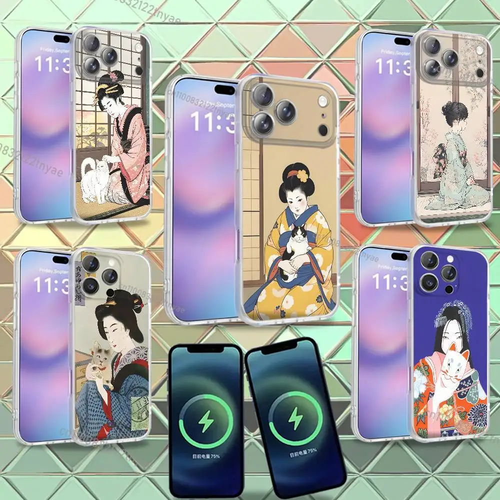 

Japanese Kimono Cat Phone Case For iPhone 16,14,11,17,13,15,12,Air,Plus,Pro,Max,E,Mini Frosted for MagSafe Magnetic Wireless