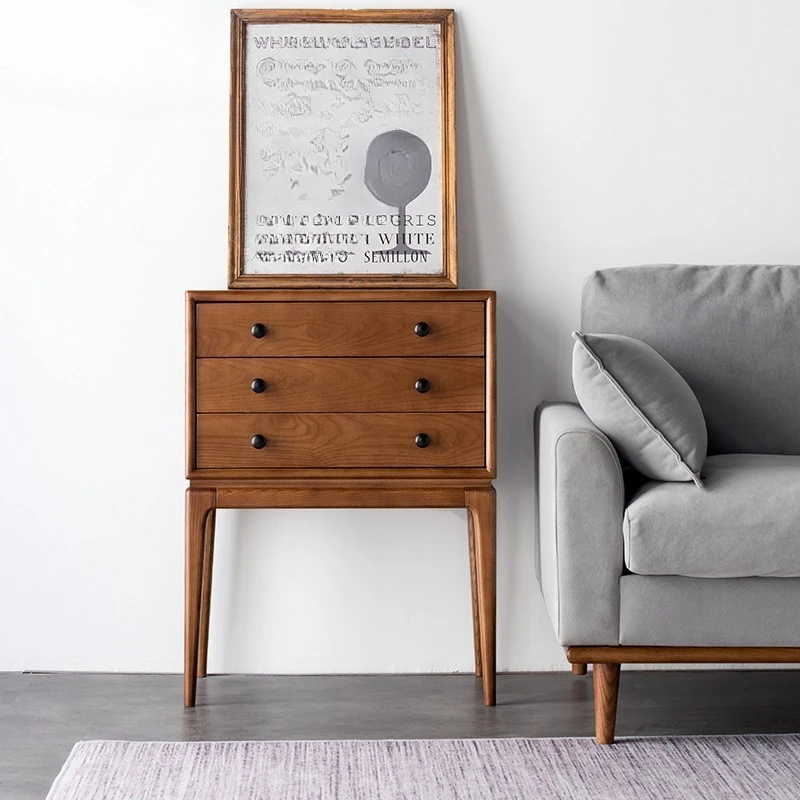 

Nordic ash wood walnut solid wood home living room sofa side cabinet, whole body polished